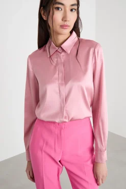 Blusa con bottoni nascosti - Rosa