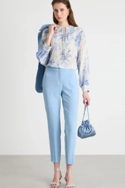 Blusa con colletto alla coreana - Azzurro Bianco