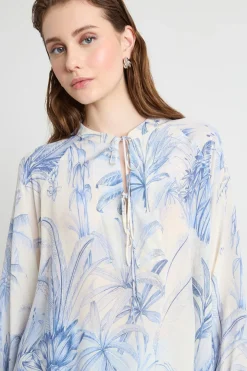 Blusa con colletto alla coreana - Azzurro Bianco
