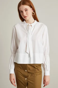 Blusa con collo a coulisse - Bianco