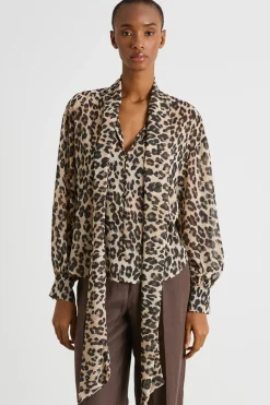 Blusa con collo a foulard - Animalier