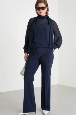 Blusa con collo a foulard - Blu