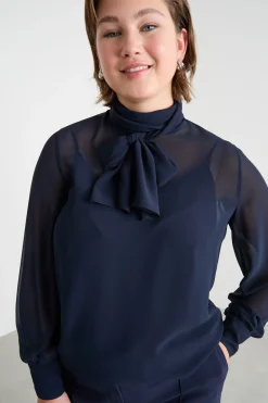 Blusa con collo a foulard - Blu