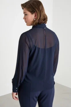 Blusa con collo a foulard - Blu