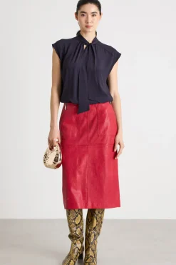 Blusa con collo a foulard - Blu