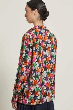 Blusa con collo a foulard - Fucsia Verde Arancione