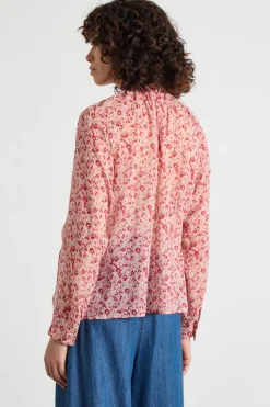 Blusa con collo a foulard - Rosa Rosso