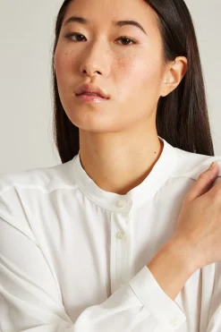 Blusa con collo alla coreana - Bianco