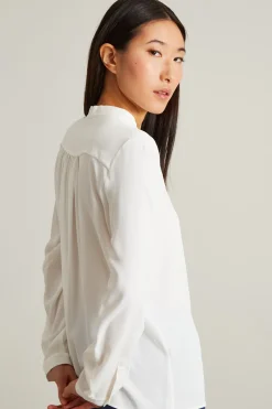Blusa con collo alla coreana - Bianco