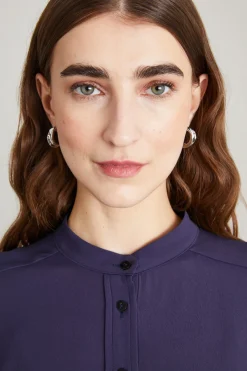 Blusa con collo alla coreana - Blu