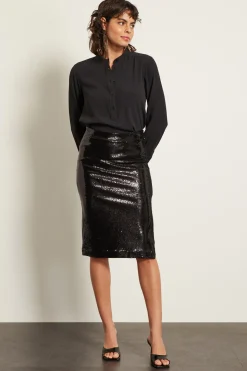 Blusa con collo alla coreana - Nero