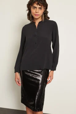 Blusa con collo alla coreana - Nero