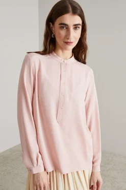 Blusa con collo alla coreana - Rosa