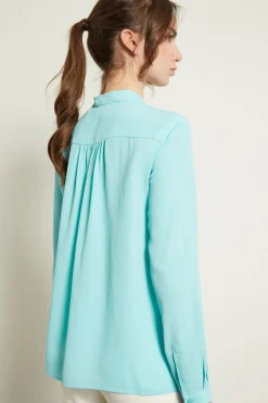 Blusa con collo alla coreana - Turchese