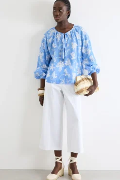 Blusa con lacci - Azzurro Bianco