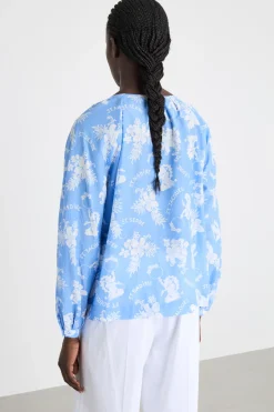 Blusa con lacci - Azzurro Bianco