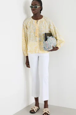 Blusa con lacci - Giallo Bianco