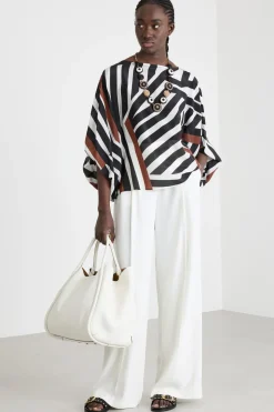 Blusa con manica kimono - Bianco Nero Marrone