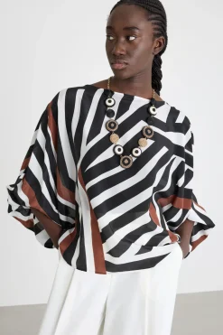 Blusa con manica kimono - Bianco Nero Marrone