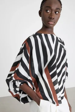 Blusa con manica kimono - Bianco Nero Marrone