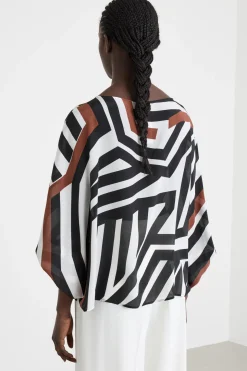 Blusa con manica kimono - Bianco Nero Marrone