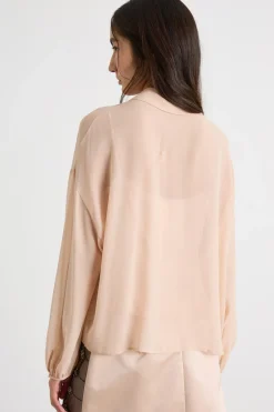 Blusa con maniche a sbuffo - Beige