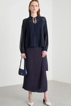 Blusa con maniche a sbuffo - Blu
