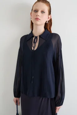 Blusa con maniche a sbuffo - Blu