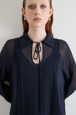 Blusa con maniche a sbuffo - Blu
