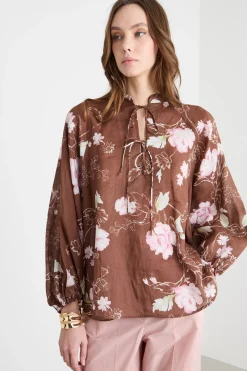 Blusa con nastri - Marrone