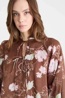 Blusa con nastri - Marrone
