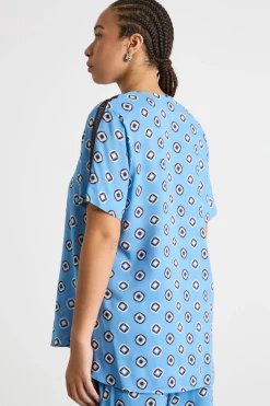 Blusa con passamaneria crochet - Azzurro