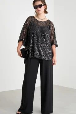 Blusa con ricamo di paillettes - Nero