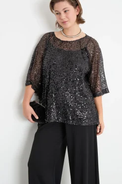 Blusa con ricamo di paillettes - Nero
