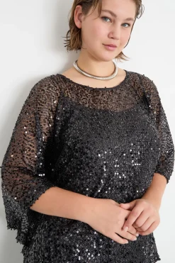 Blusa con ricamo di paillettes - Nero
