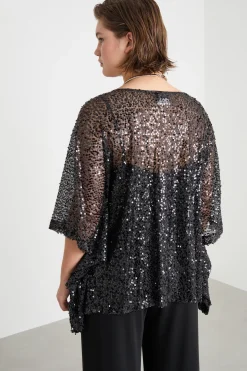 Blusa con ricamo di paillettes - Nero