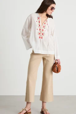 Blusa con ricamo di perline - Bianco