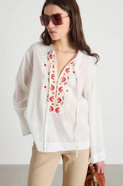 Blusa con ricamo di perline - Bianco