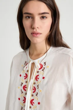 Blusa con ricamo di perline - Bianco
