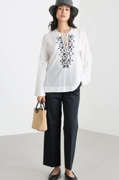 Blusa con ricamo di perline - Bianco