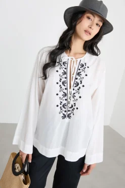 Blusa con ricamo di perline - Bianco