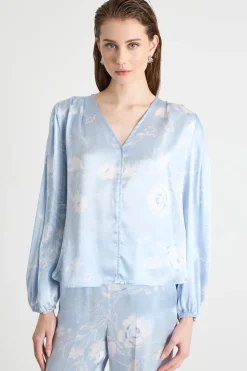Blusa con scollo a V - Azzurro