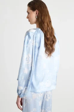 Blusa con scollo a V - Azzurro