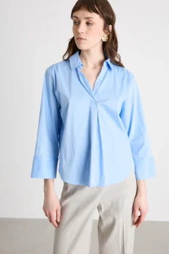 Blusa con scollo a V - Azzurro