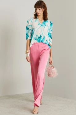 Blusa con scollo a V - Azzurro Bianco