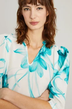 Blusa con scollo a V - Azzurro Bianco