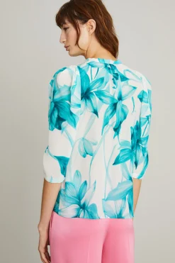 Blusa con scollo a V - Azzurro Bianco