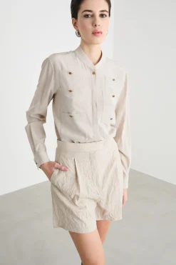 Blusa con tasche multiple - Beige