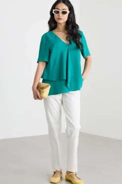 Blusa con volant asimmetrico - Verde