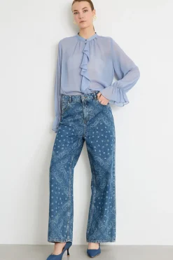 Blusa con volant - Azzurro